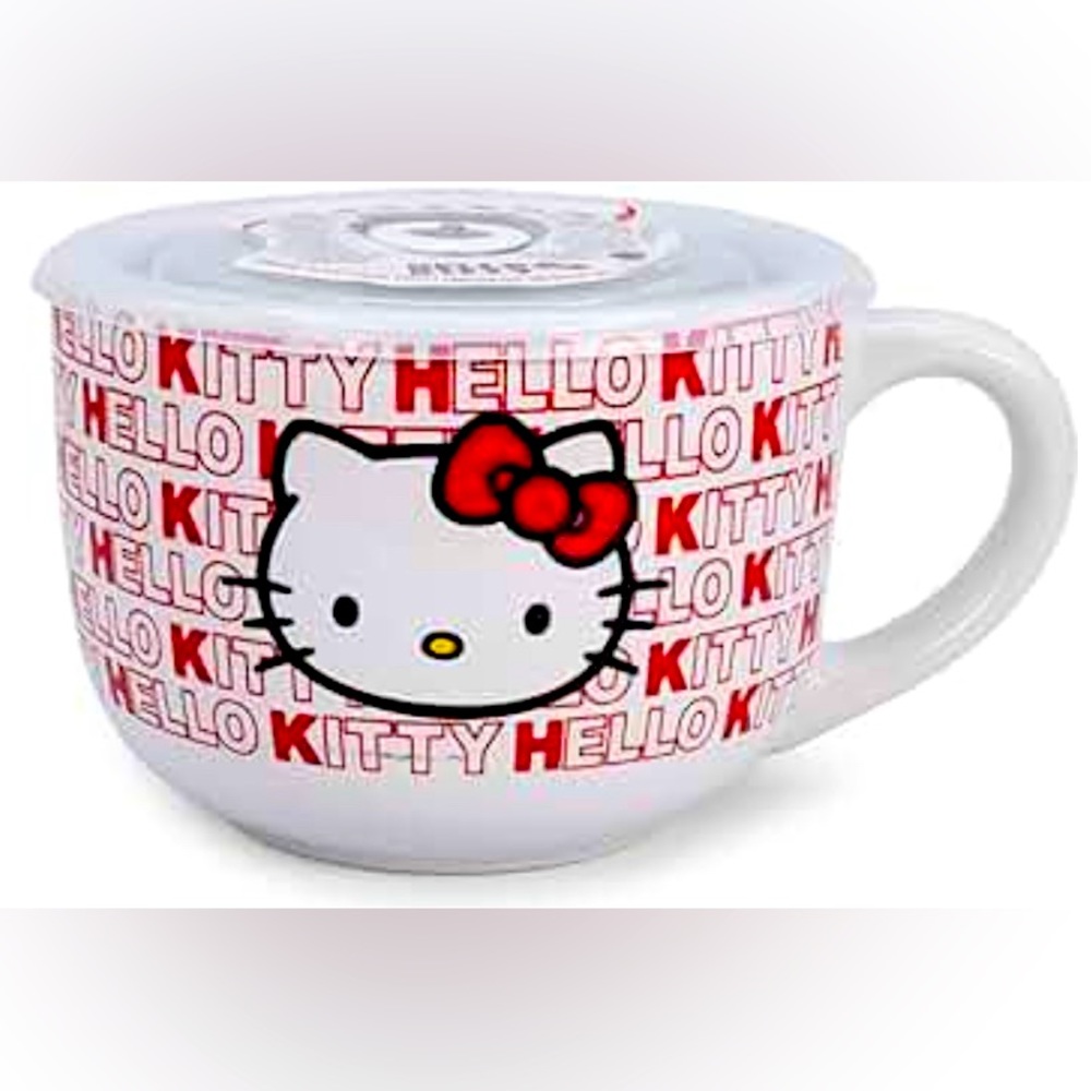 🎀HELLO KITTY CERAMIC SOUP MUG WITH PRESSURE RELEASE LID!!